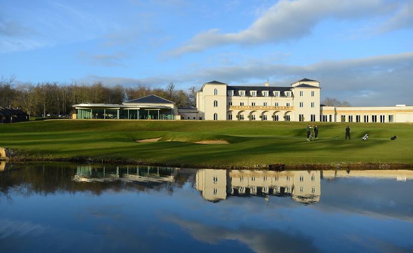 Exterior of Bowood Hotel with lake